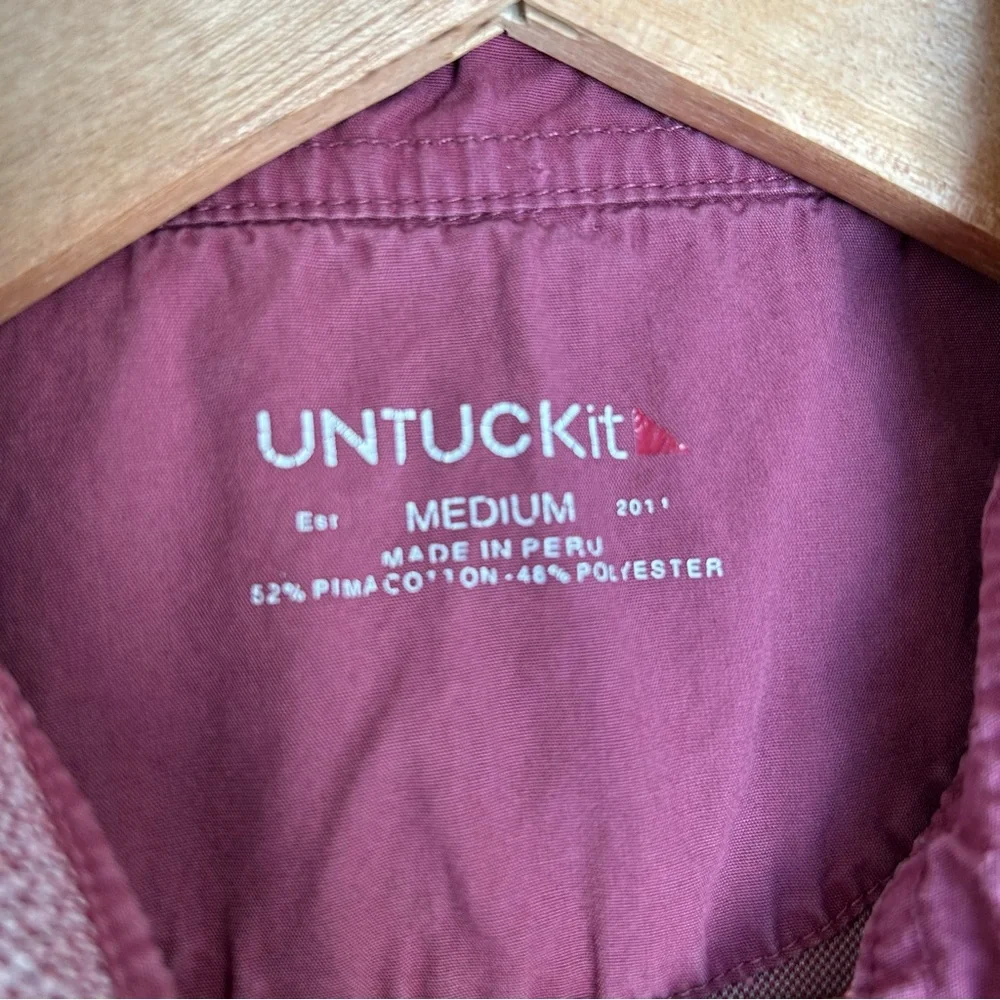 UNTUCKit Mens Beaux Long-Sleeve Tipped Polo Shirt Heathered Red/Pink Size Medium - Picture 11 of 11